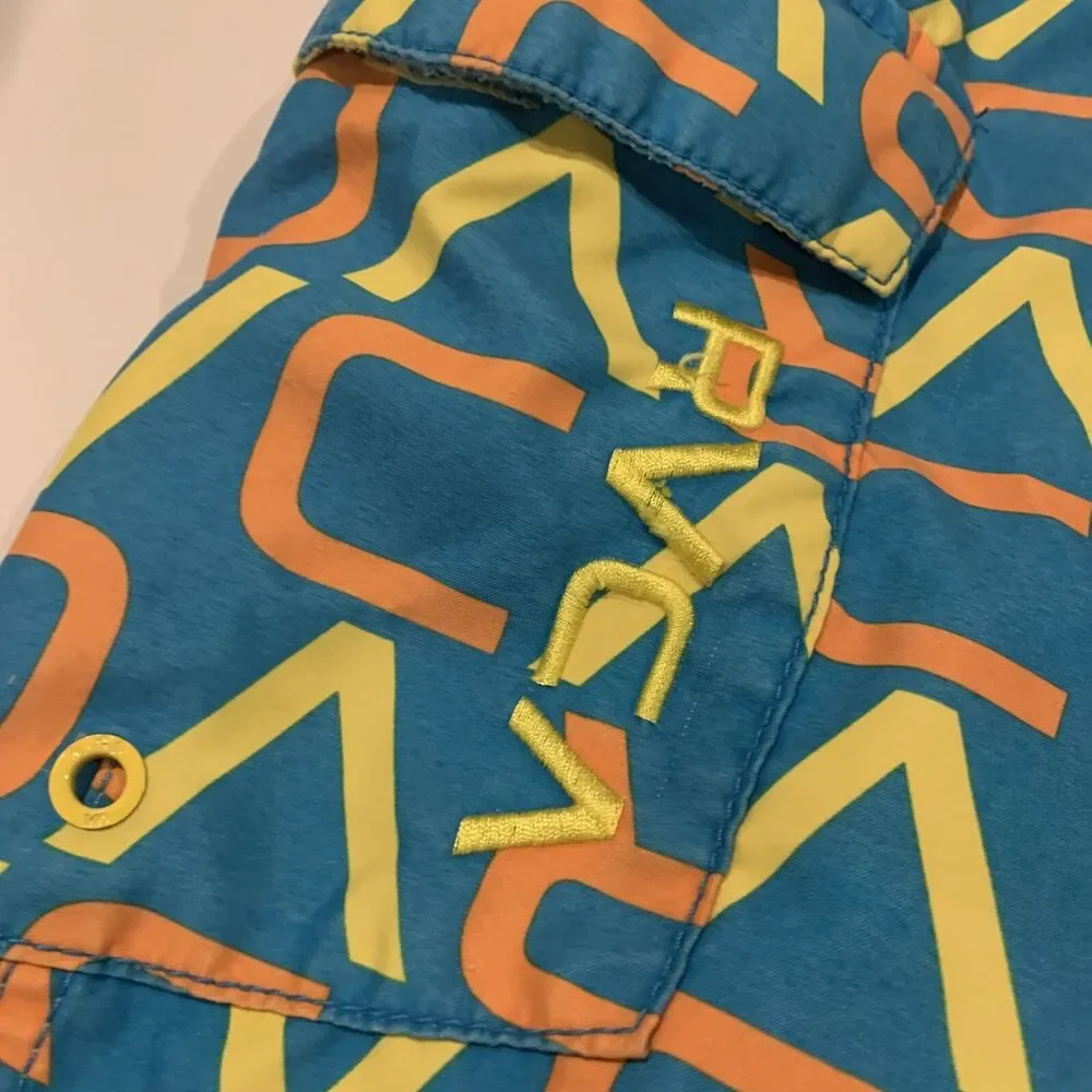 RVCA Board Surf Shorts Men's 31 Blue Yellow Orange All Over Graphic Print